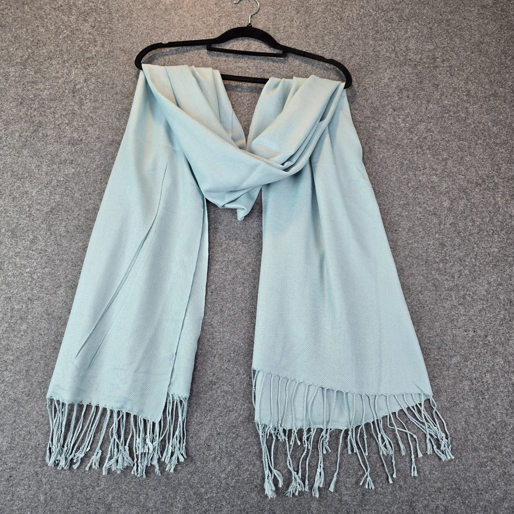 Pashmina Wrap Shawl Women's Light Blue Soft Acrylic Fringe Trim Winter 28x34